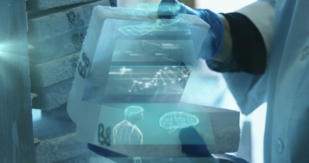 Scientist Analyzing Digital Data Overlay in Modern Laboratory