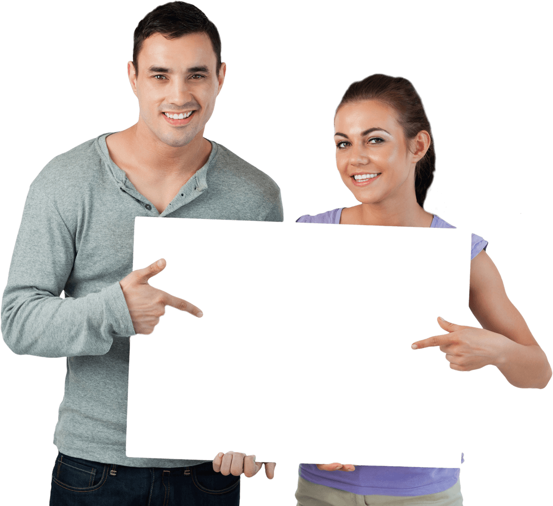 Attractive Couple Holding Transparent Blank Sign