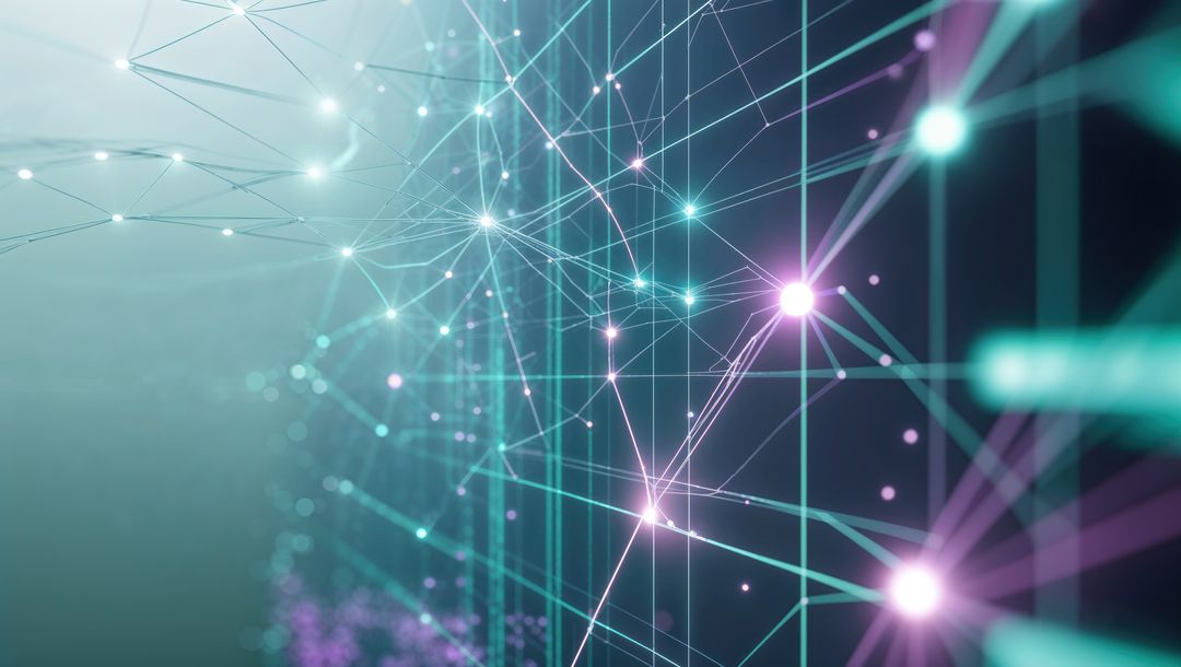 Futuristic 3D Digital Network with Glowing Nodes and Lines