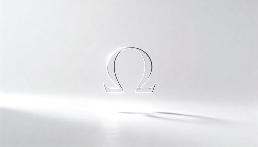 Floating Omega Symbol Casting Soft Shadow on Minimal White Surface