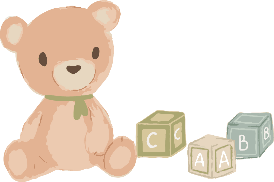 Transparent Watercolor Teddy Bear with ABC Blocks, Whimsical Nursery Art