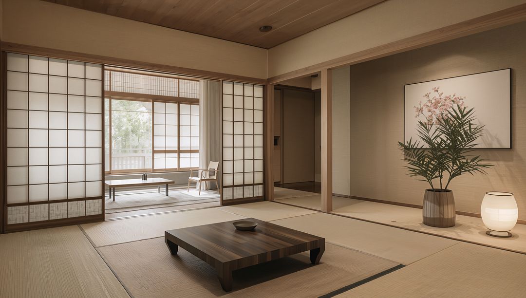 Minimalist Japanese Tatami Room Featuring Low Wooden Table, Shoji Screens, Zen Tranquility