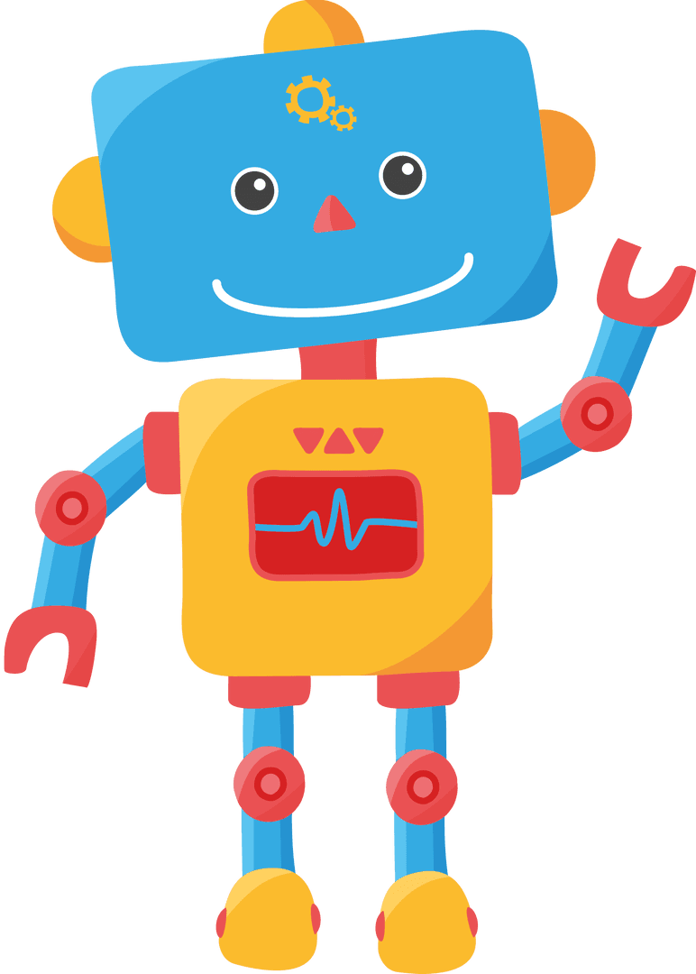 Cute Colorful Robot Illustration on Transparent Background