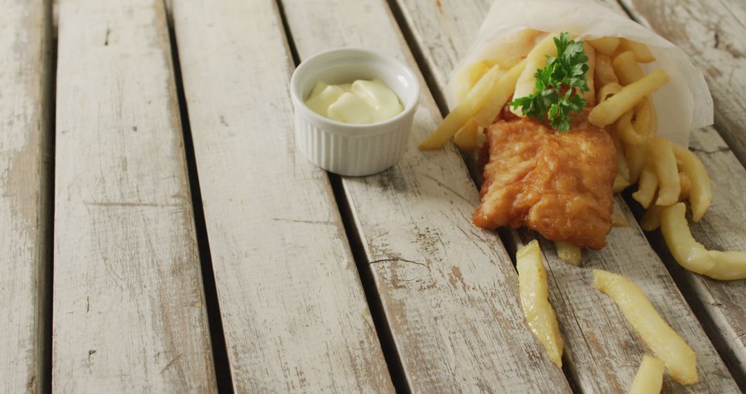 Traditional Fish and Chips on Rustic Wooden Table - Free Images, Stock Photos and Pictures on Pikwizard.com