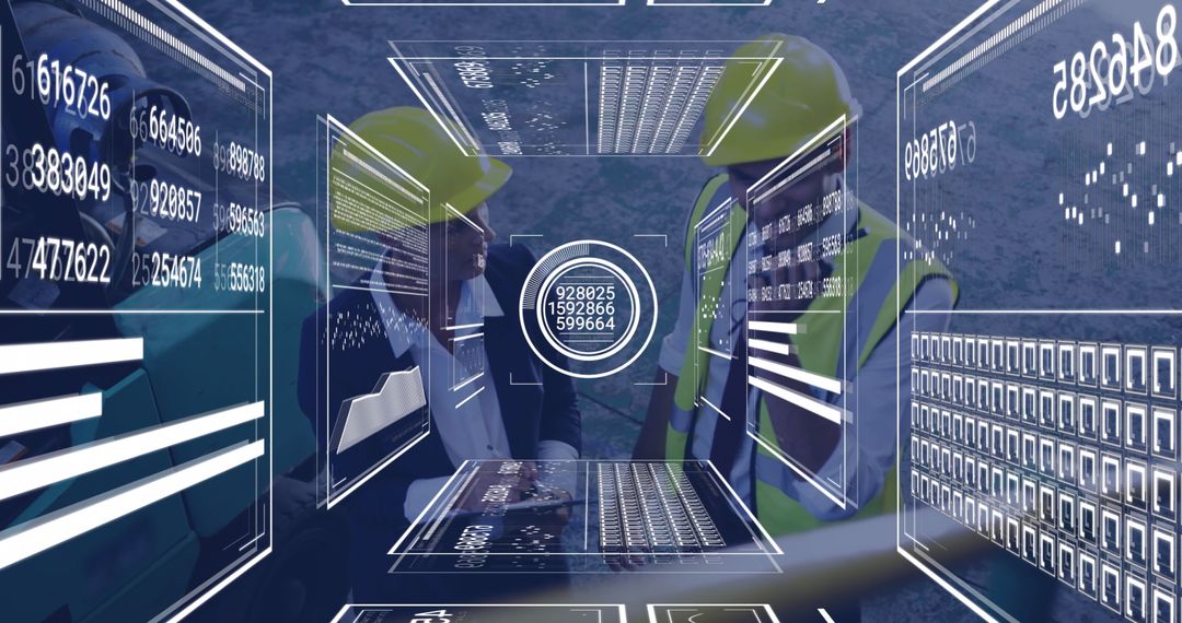 Construction Workers Utilizing Digital Data Overlays on Building Site