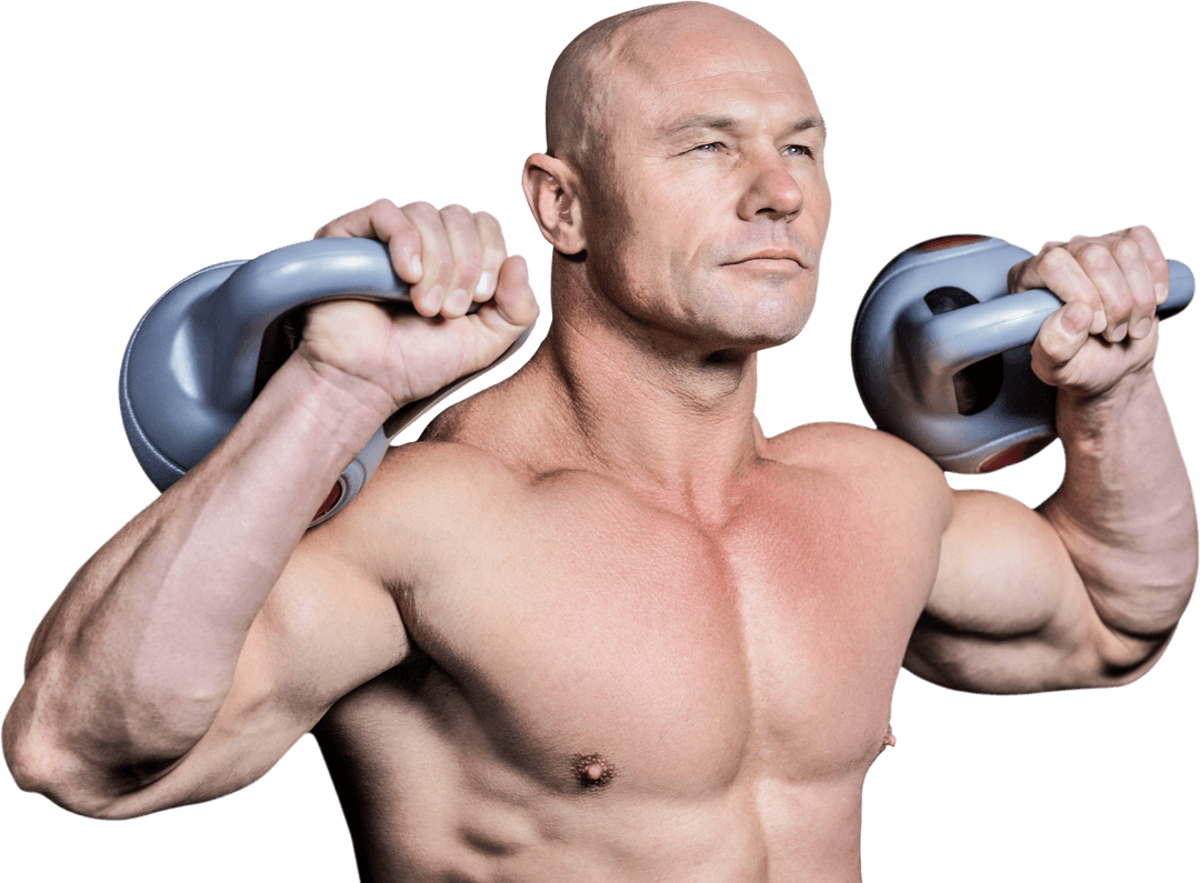 Muscular Man Holding Dumbbells with Transparent Background