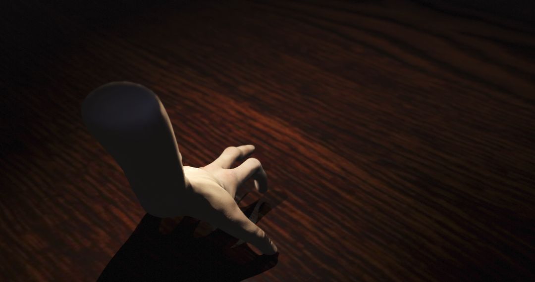 Creepy Hand Crawling on Dark Wooden Surface for Halloween Horror