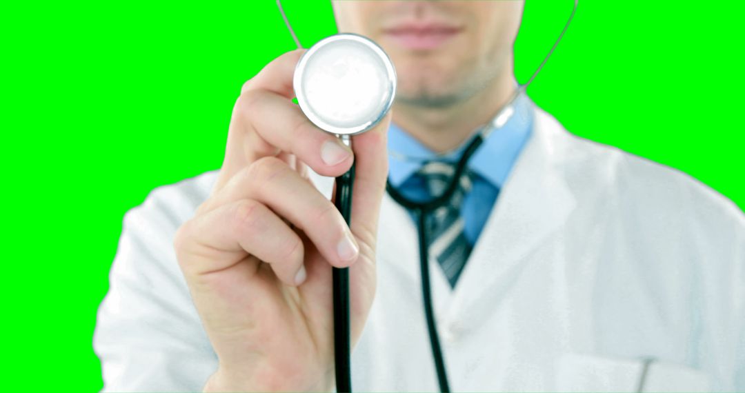 Doctor Holding Stethoscope Against Green Screen Background - Free Images, Stock Photos and Pictures on Pikwizard.com