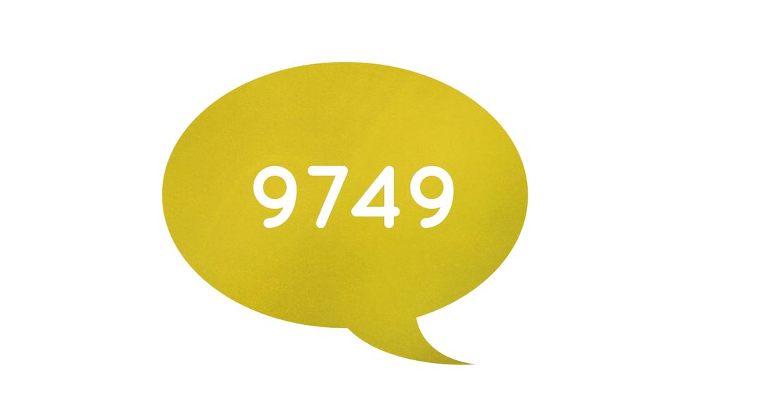 Yellow Speech Bubble with Number 9749 on White Background