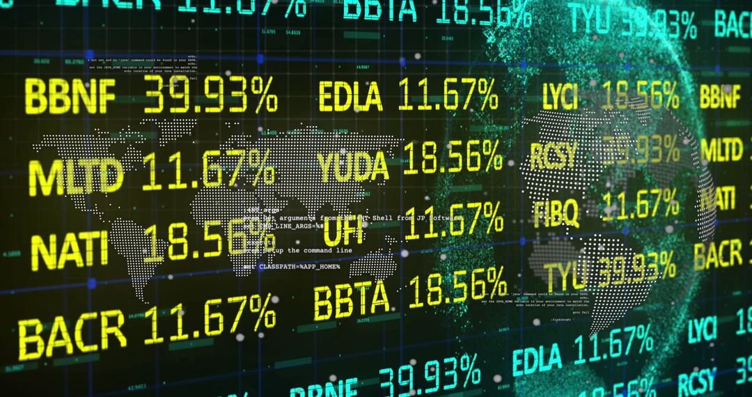 Futuristic Digital Financial Data Visualization with Globe and Map Overlay