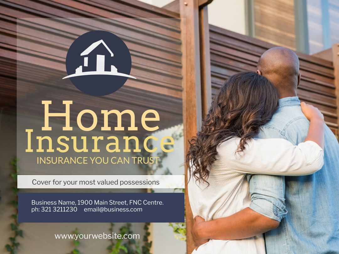 Couple Embracing in Front of Home for Insurance Concept