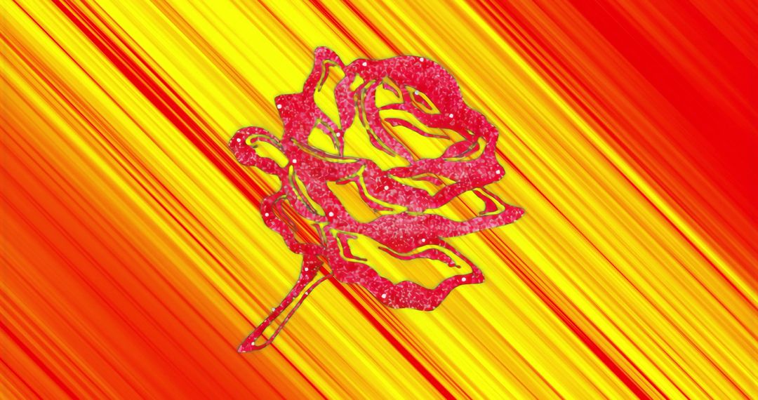 Glittering Red Rose on Vibrant Yellow and Red Background