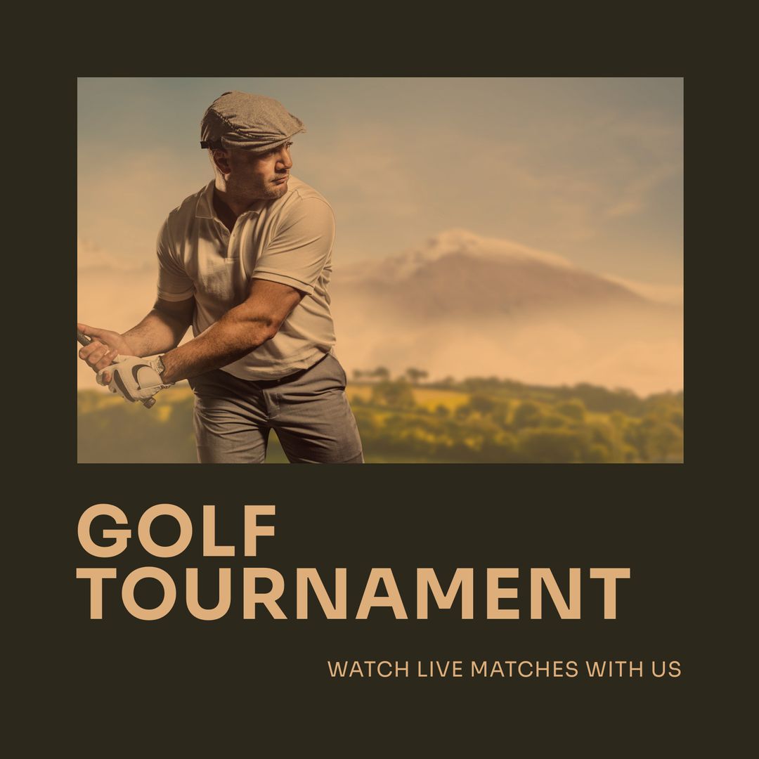 Golf Tournament Advertisement with Male Golfer and Scenic Background - Download Free Stock Templates Pikwizard.com