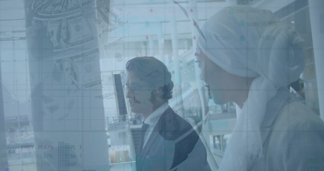 Abstract Finance Overlay on Diverse Business Professionals