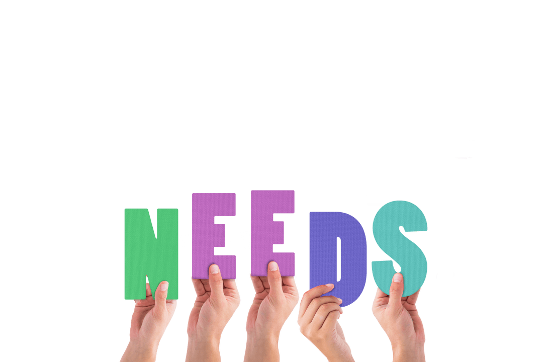 Hands Holding Colorful Needs Text on Transparent Background