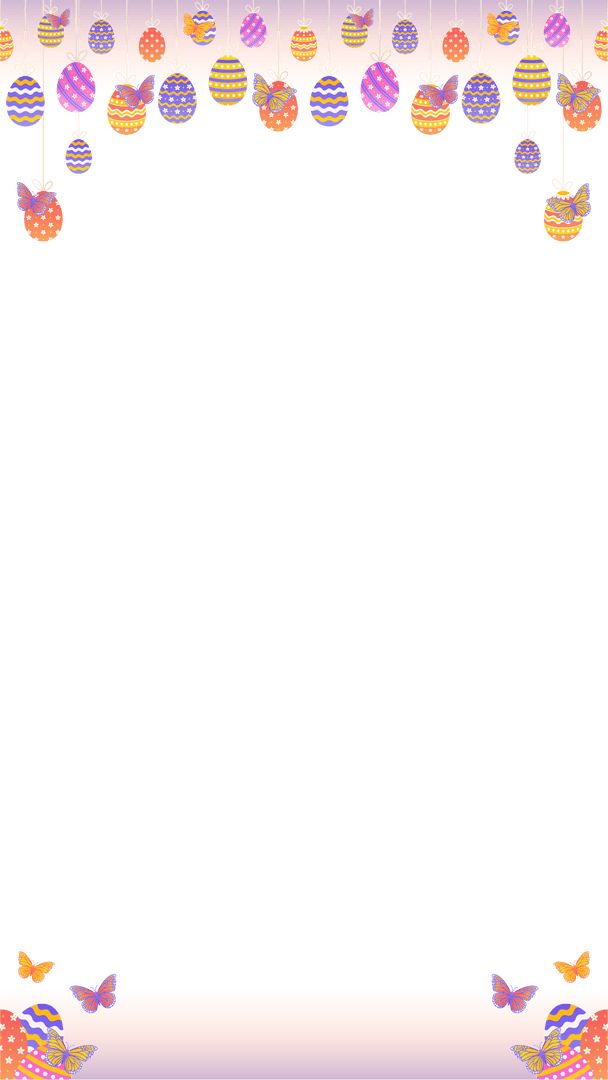 Transparent Easter Frame with Hanging Eggs and Butterflies