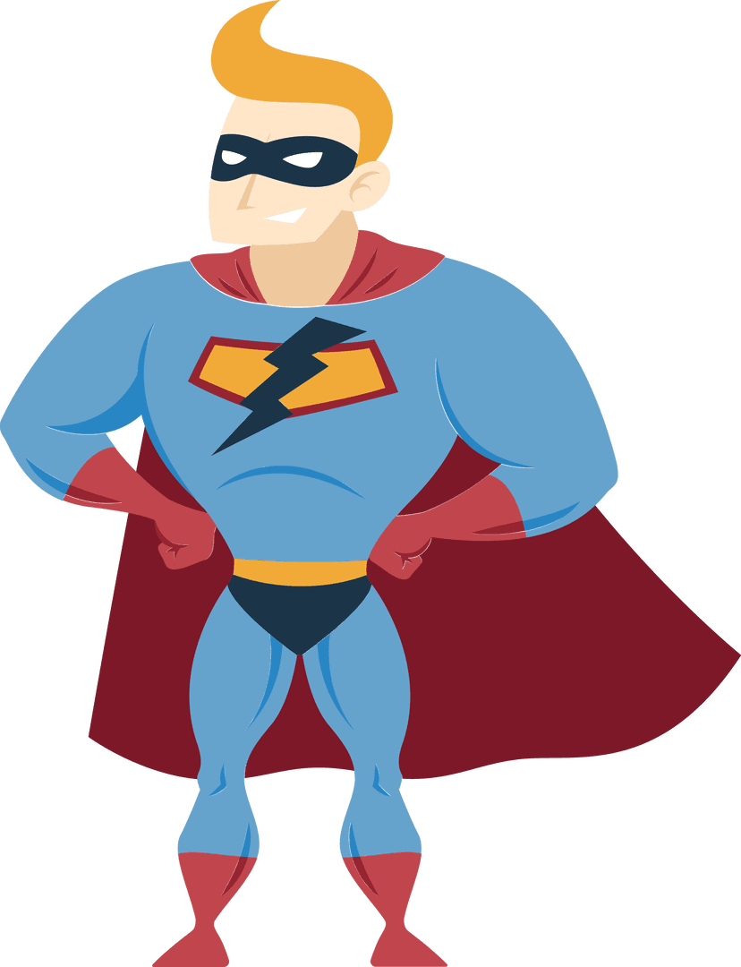 Smiling Superhero Illustration on Transparent Background