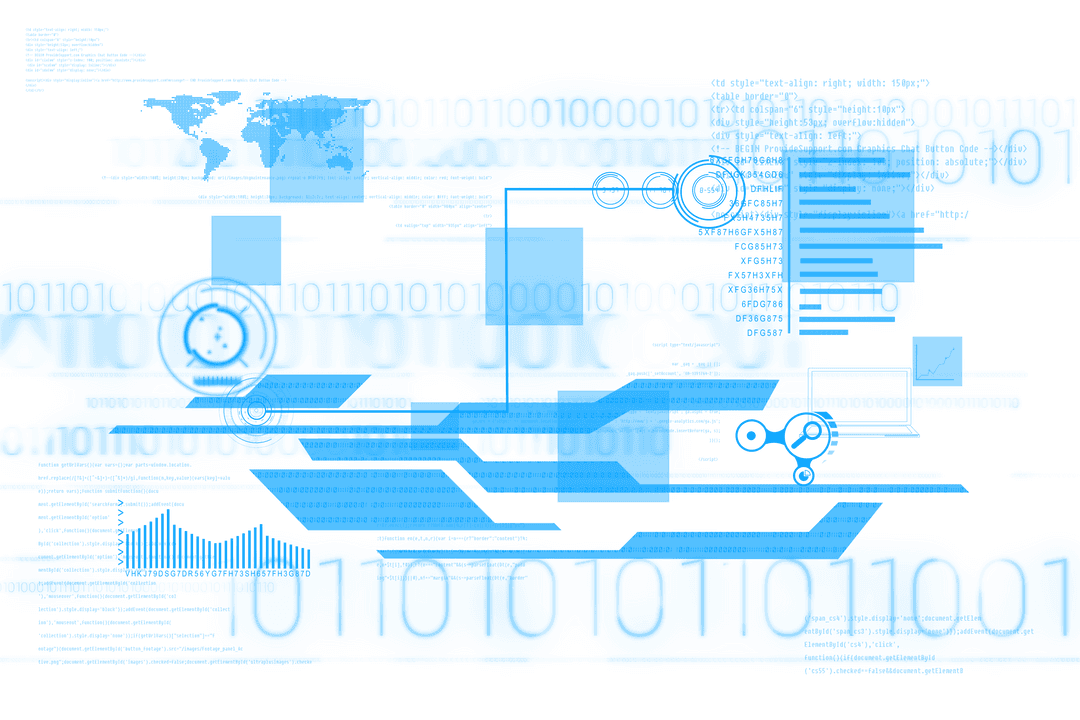 Blue Digital Interface with Abstract Data on Transparent Background