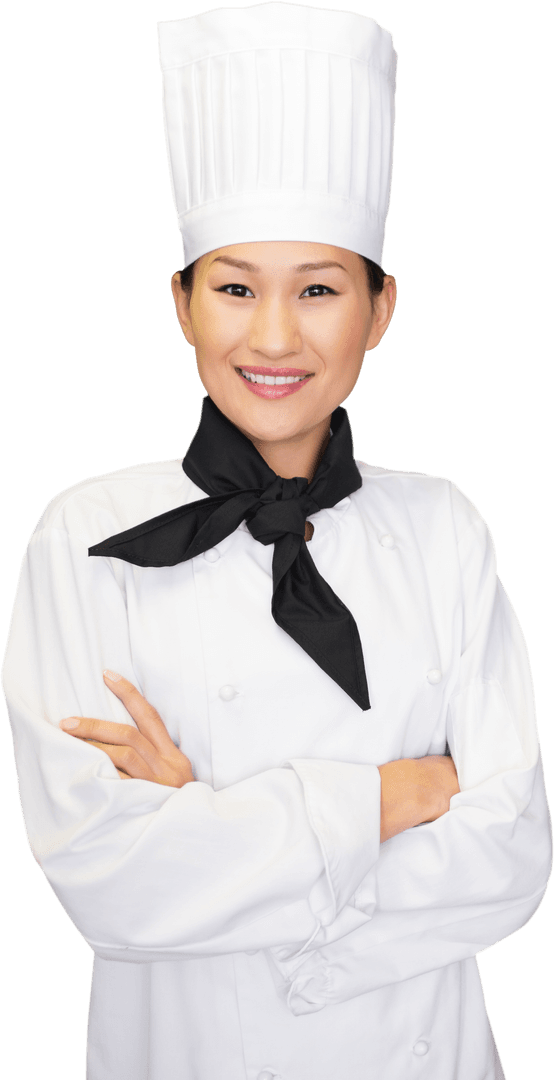 Transparent Female Chef with Smiling Expression Standing Confident