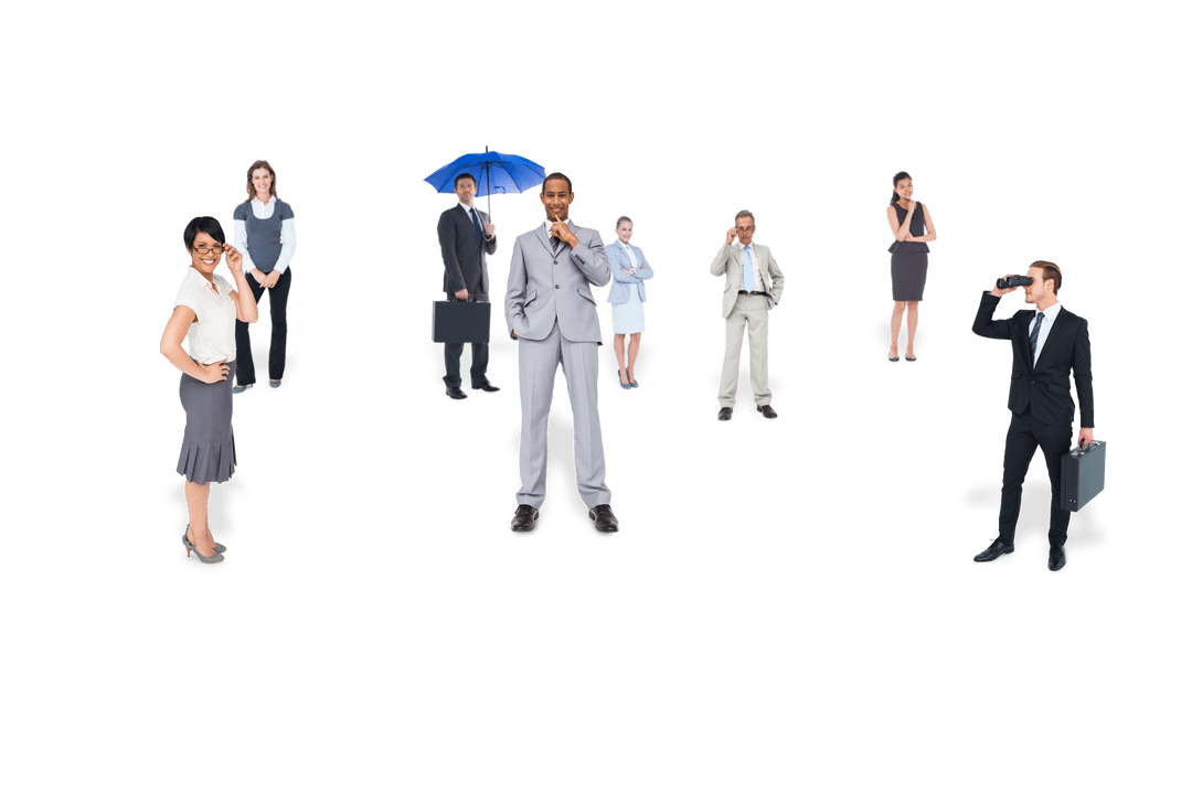 Diverse Professionals Standing on Transparent Background