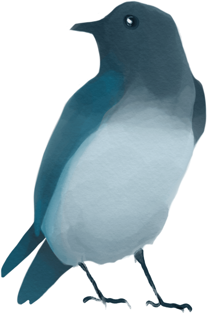 Blue and Grey Transparent Bird Illustration with Watercolor Style