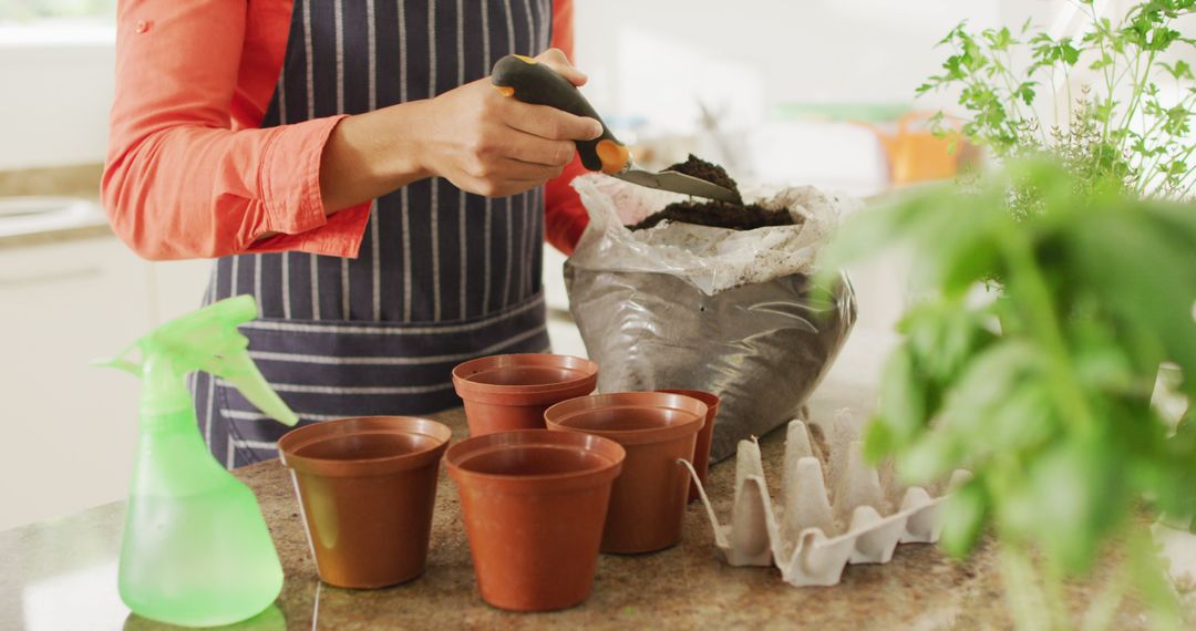 Person Filling Flower Pots with Soil - Free Images, Stock Photos and Pictures on Pikwizard.com