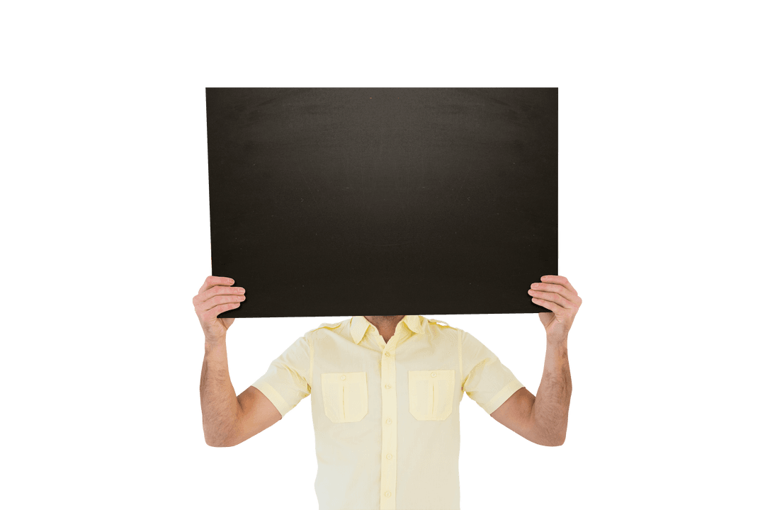 Caucasian Man Holding Blackboard on Transparent Background