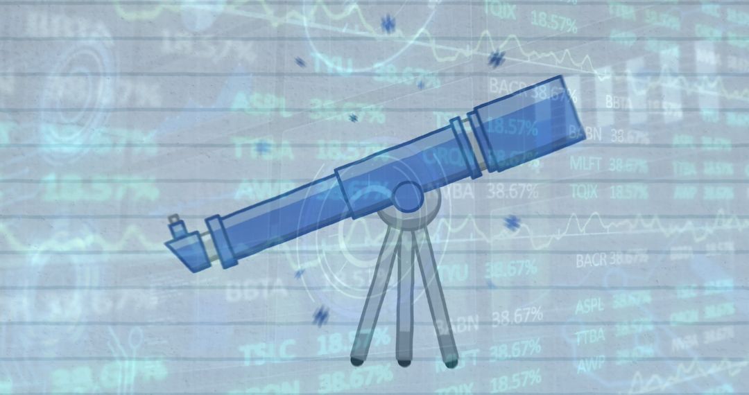 Telescope Icon Over Stock Market Data on Lined Paper Background