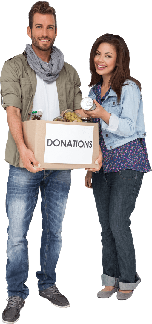 Cheerful Couple Collecting Donations Together Transparent Background