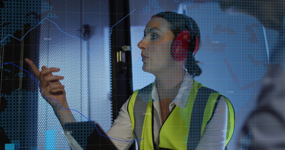 IT Engineer Analyzing Data on Digital Interface Server Room