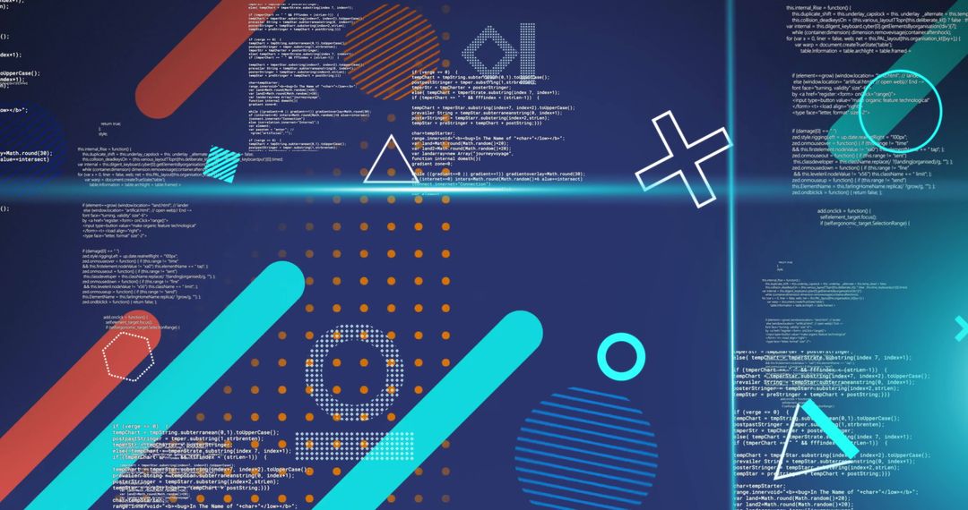Abstract Technology Interface with Code and Geometric Shapes