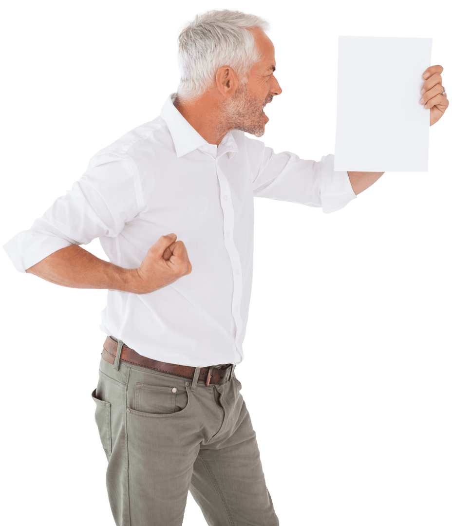 Frustrated Professional Man Expressing Anger at Blank Paper Transparent