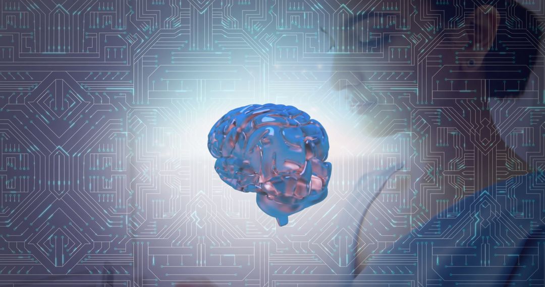 Digital Brain Representation Over Circuit Background with Female Doctor