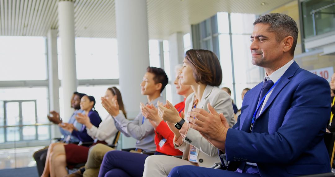 Diverse Professionals Applauding in Business Seminar
