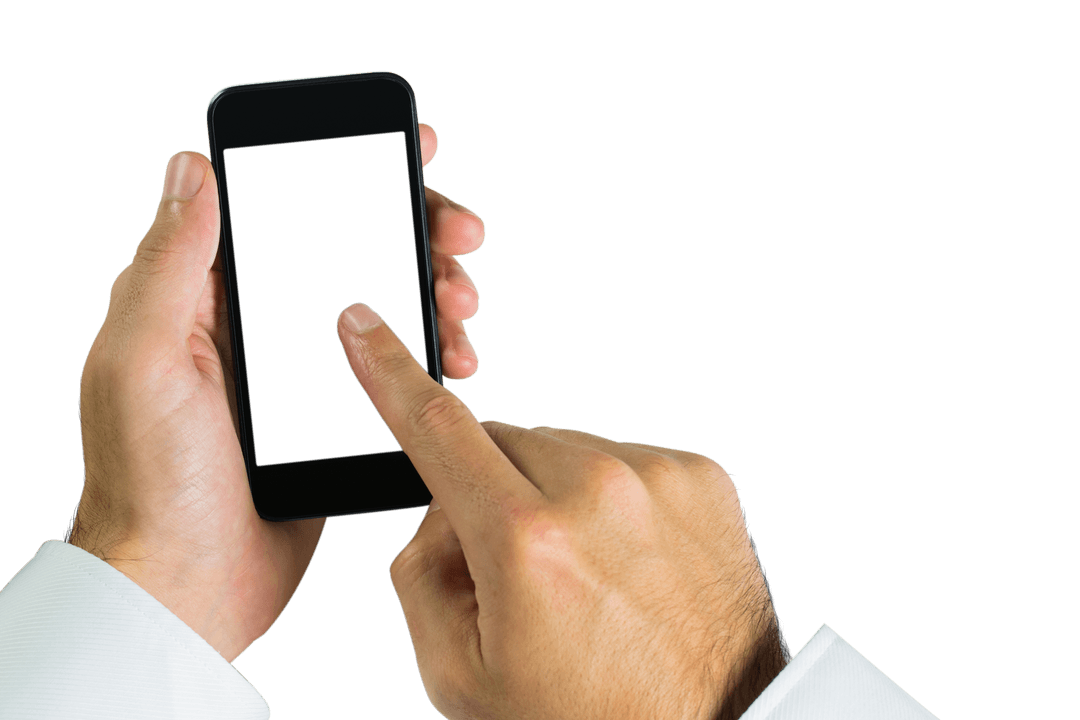 Caucasian Man Using Smartphone on Transparent Background