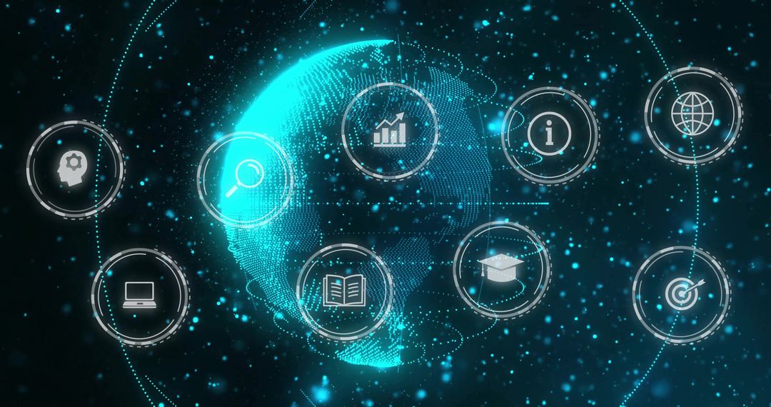 Digital Globe with Holographic Icons in Cyberspace