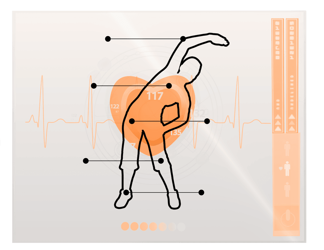 Digital Fitness Interface with Heartbeat Monitor on Transparent Background