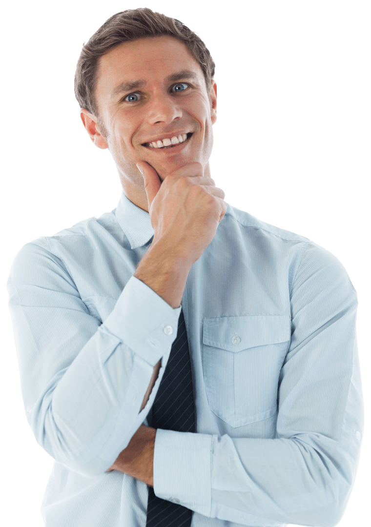 Slide of Confident Businessman Holding Chin Transparent Background
