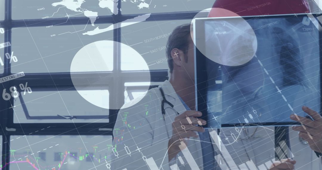 Doctors Analyzing X-Ray with Infographic Overlay