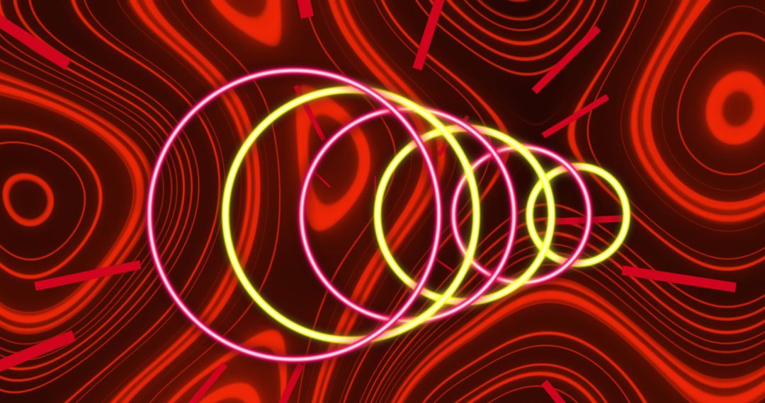 Neon Circles with Red Wavy Background Design Concept
