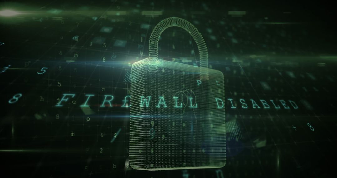 Digital Blockchain Padlock with Firewall Disabled Message