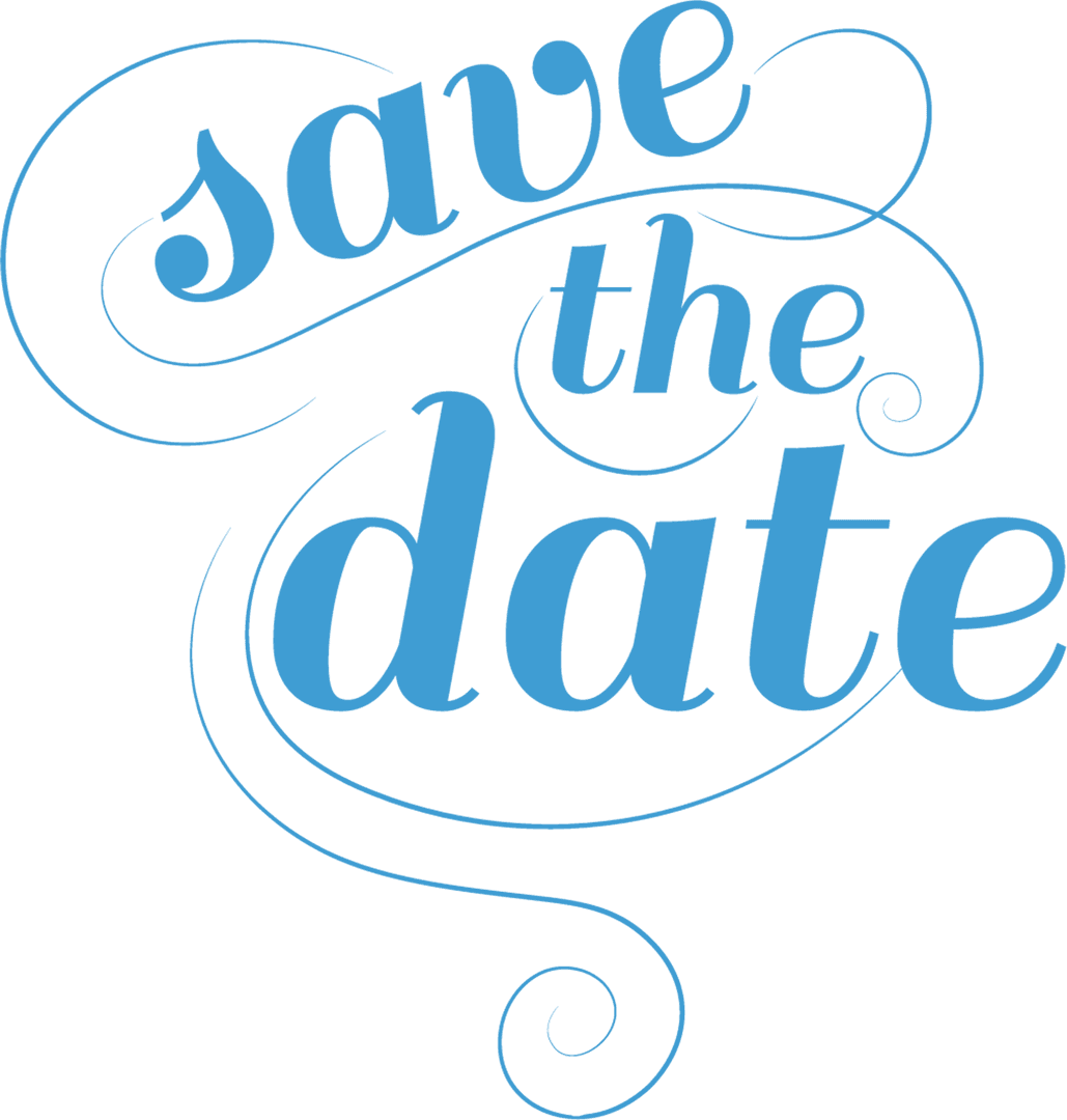 Elegant Blue Save the Date Text on Transparent Background