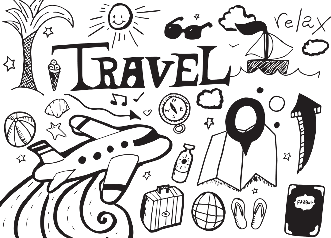 Hand Drawn Travel Doodles on Transparent Background