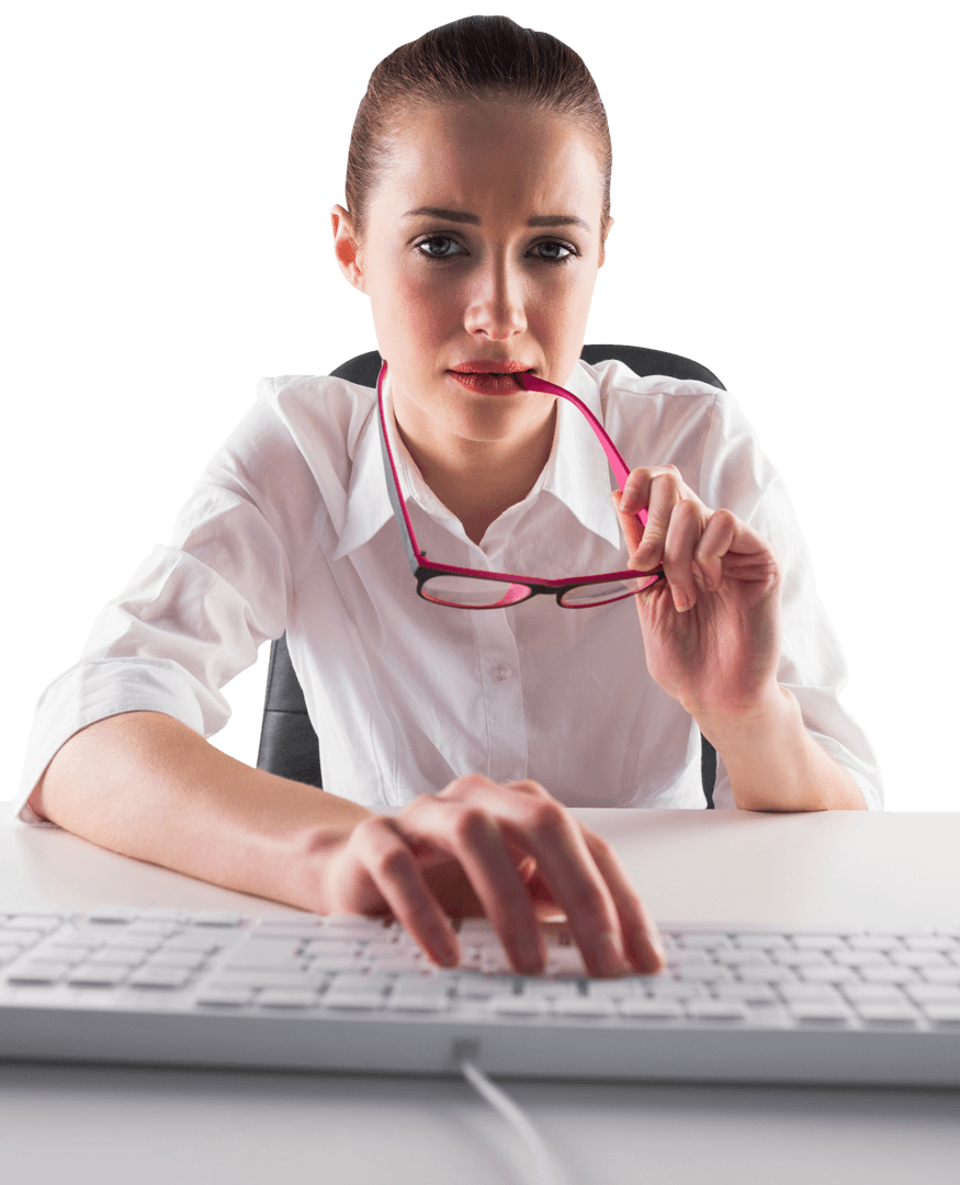 Transparent Businesswoman Typing on Keyboard
