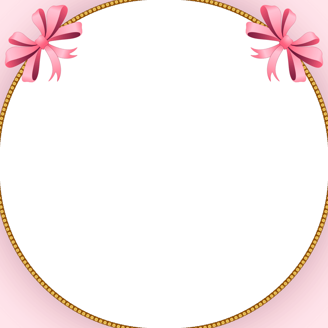 Elegant Transparent Gold Beaded Frame with Pink Bows on Circular Design