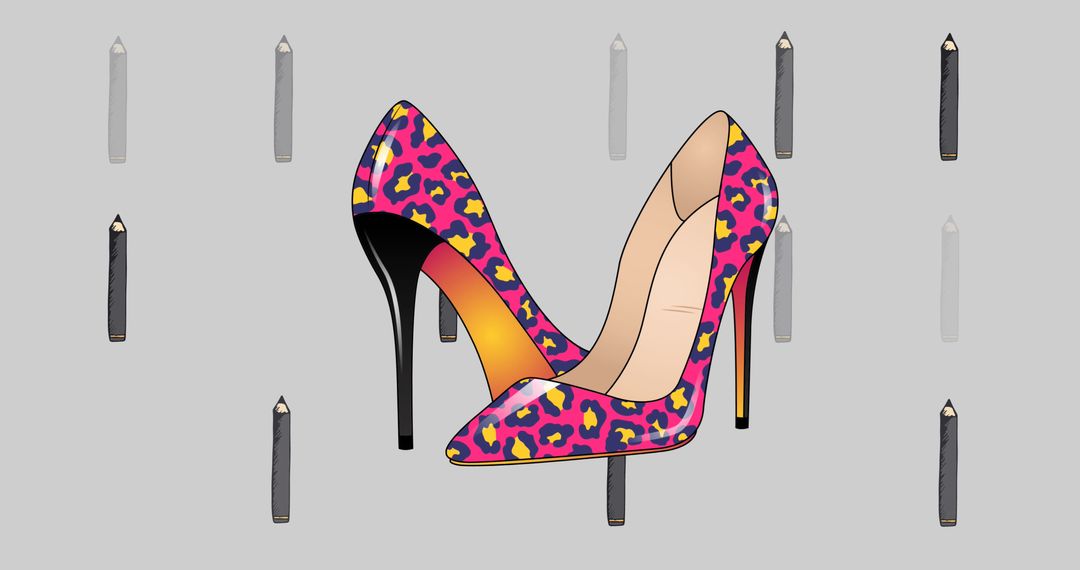 Fashion High Heels with Colorful Leopard Print and Pencil Background - Free Images, Stock Photos and Pictures on Pikwizard.com