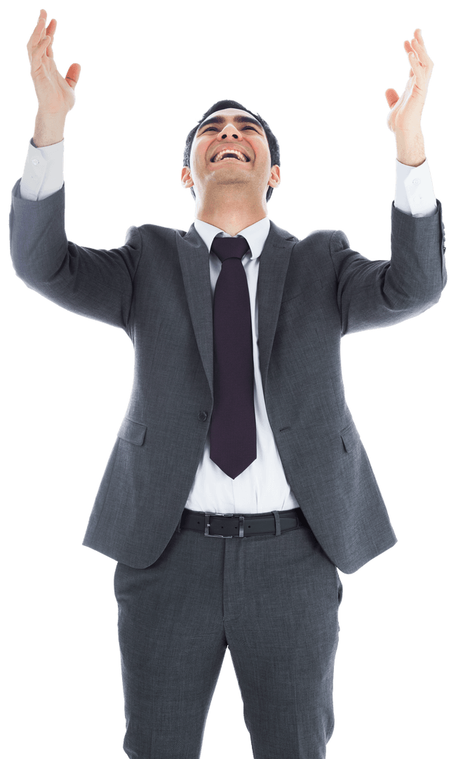 Transparent Background of a Happy Businessman with Raised Arms
