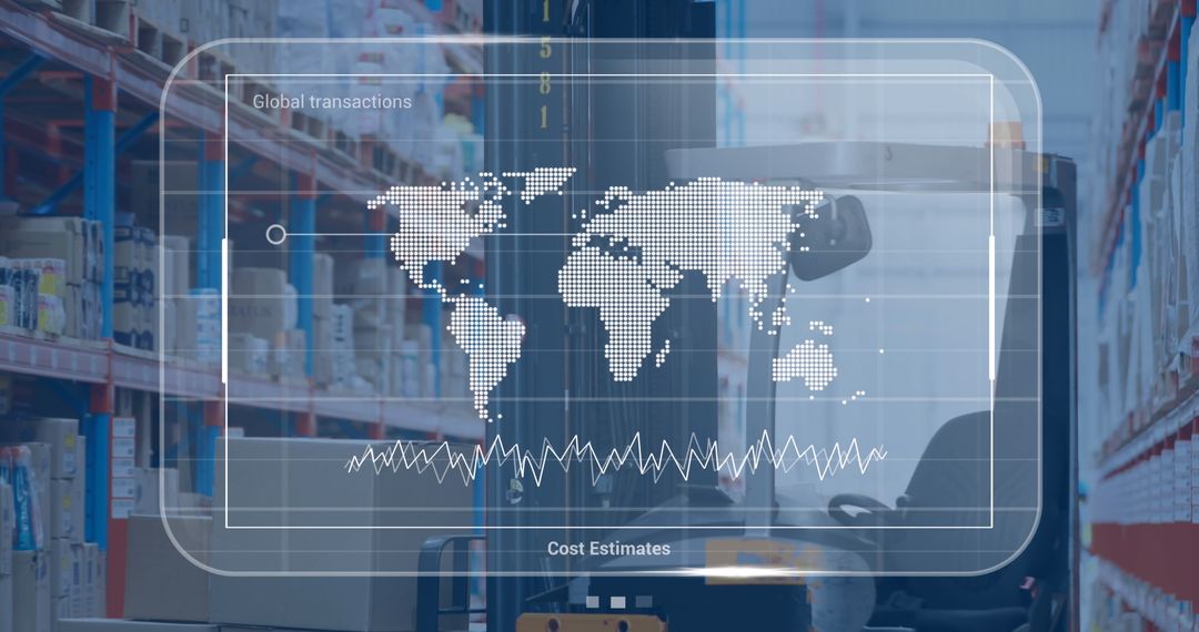 Digital Warehouse Data Display Over Logistics Background