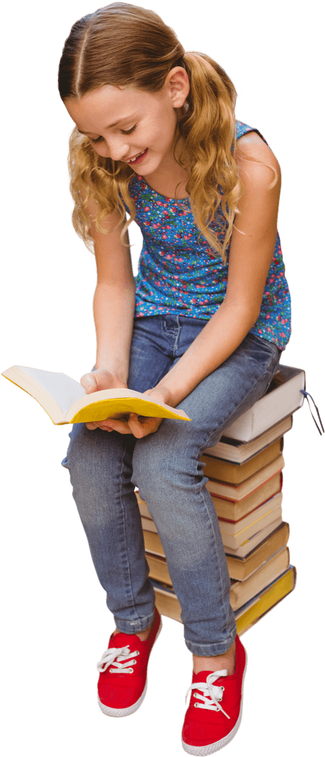 Young Girl Enthusiastic About Reading Transparent Background