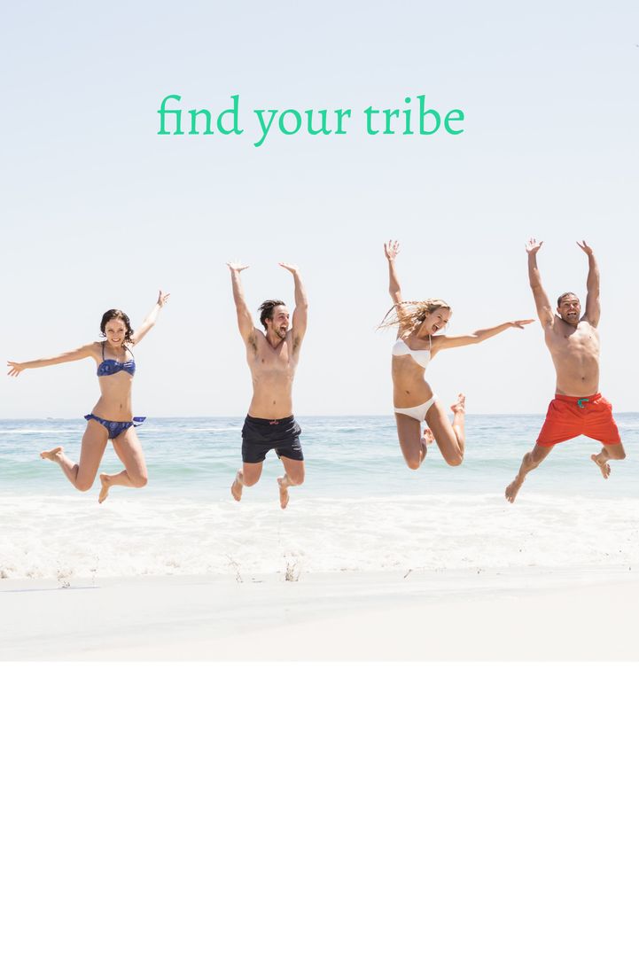 Group of Friends Jumping on Beach for Joyful Connection